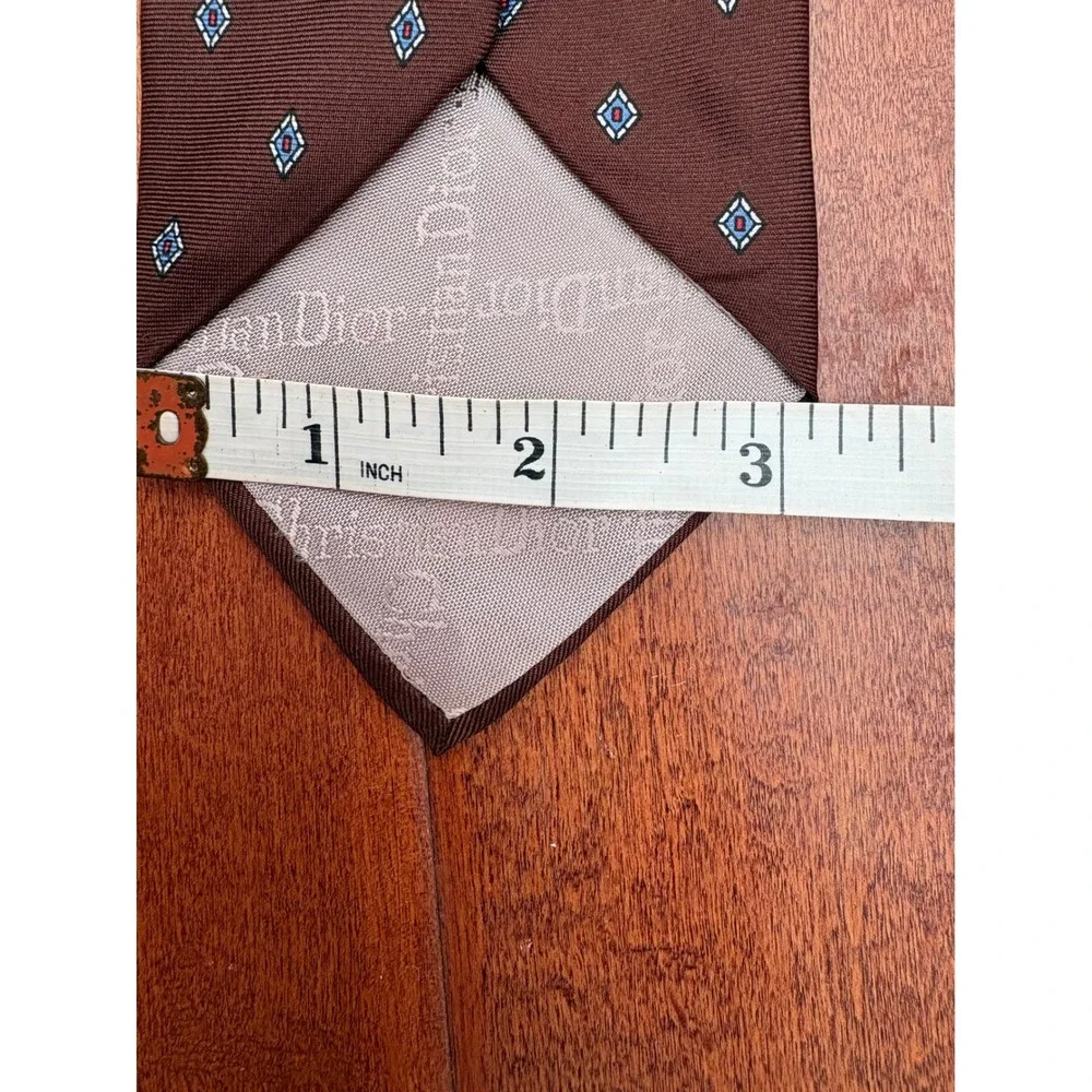 Vintage Christian Dior Geometric Diamond Silk Tie Mens OS Brown USA